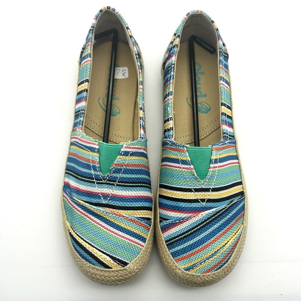 Cloud 9 Women’s Slip-On Espadrille Flats Rainbow Boho Woven Size 7.5 M